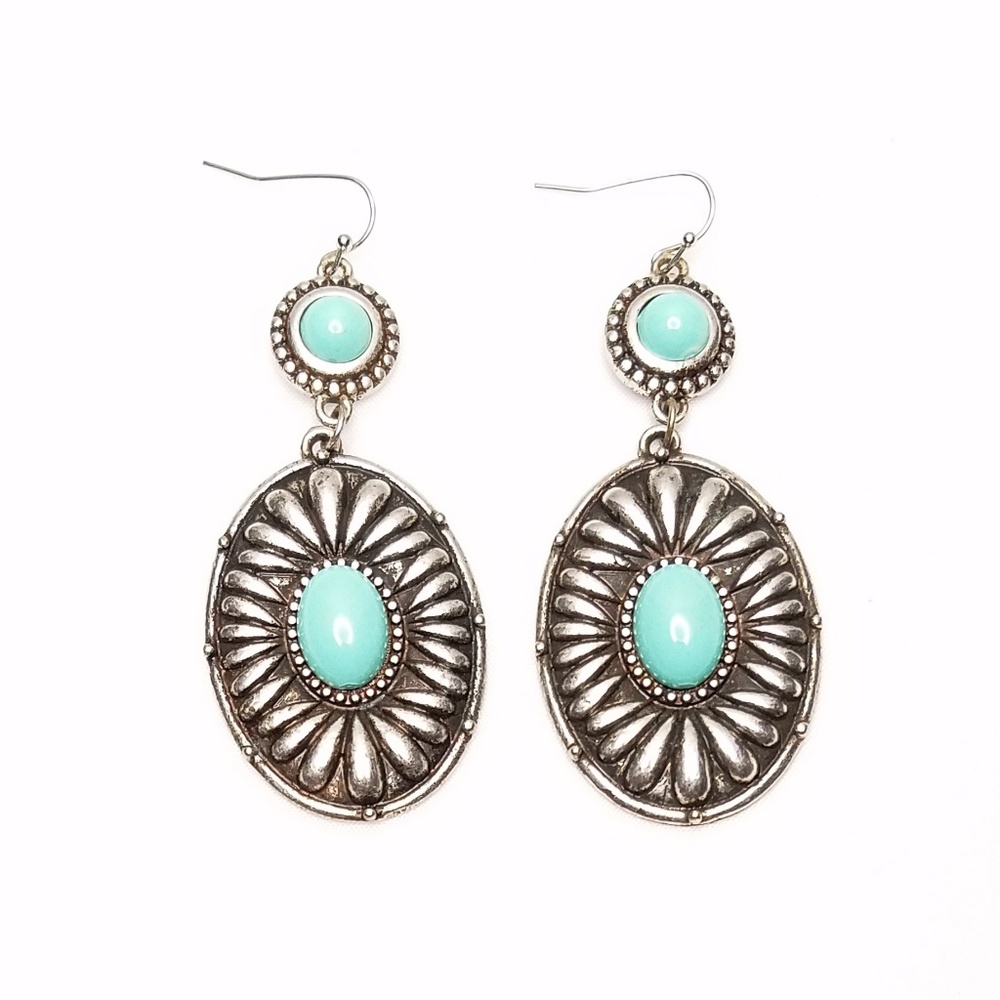 Blue Green Turquoise Gem Silver Southwest Earrings